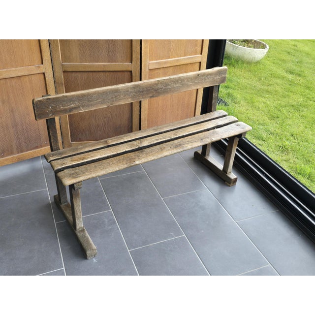 Antique Oak School Bench, 1920s For Sale - Image 12 of 13