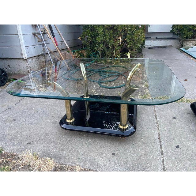 Karl Springer Vintage Postmodern Attributed to Karl Springer Style Brass Tusks Coffee Table & End Table Set For Sale - Image 4 of 12