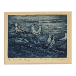 "Gulls on the Rocks" - Original Lithograph by Margaret M. Kilburn