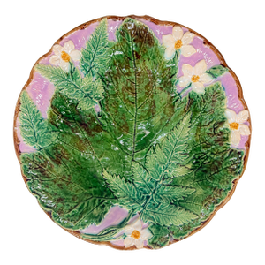 Joseph Holdcroft Majolica Plate With Leaf, Ferns and Flowers, English, Ca. 1875