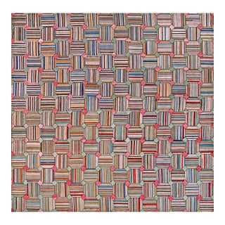 Multicolored Square Formind Diamond in a Geometric Design Antique American Hooked Rug For Sale