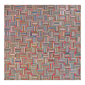 Multicolored Square Formind Diamond in a Geometric Design Antique American Hooked Rug