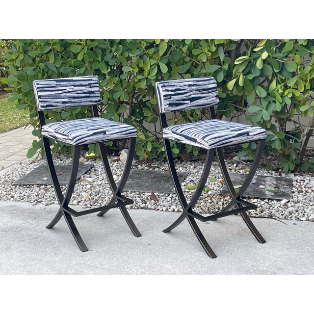 Late 20th Century Forged Steel Counter Stools in the Style of Charleston Forge Naples, a Pair For Sale - Image 5 of 10