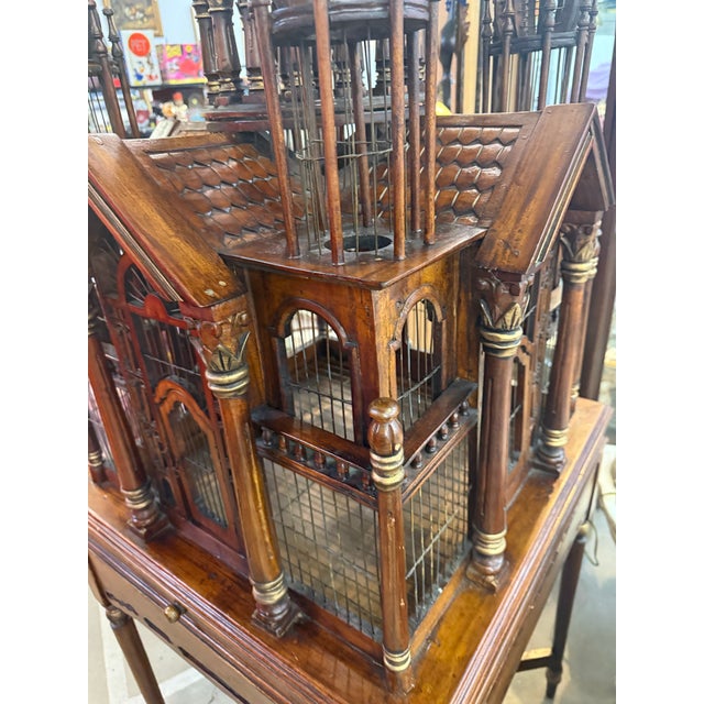 Rare Antique Victorian Architectural Large Dome Top Wooden and Metal Birdcage For Sale In Atlanta - Image 6 of 8