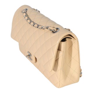 Beige Quilted Lambskin Classic Double Flap Bag For Sale