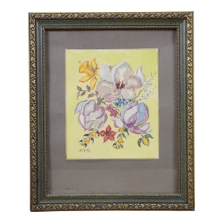 Late 20th Century Helen McRae Yellow Floral Botanical Framed Still Life Watercolor on Paper 12" For Sale