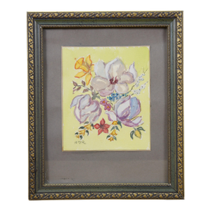 Late 20th Century Helen McRae Yellow Floral Botanical Framed Still Life Watercolor on Paper 12"