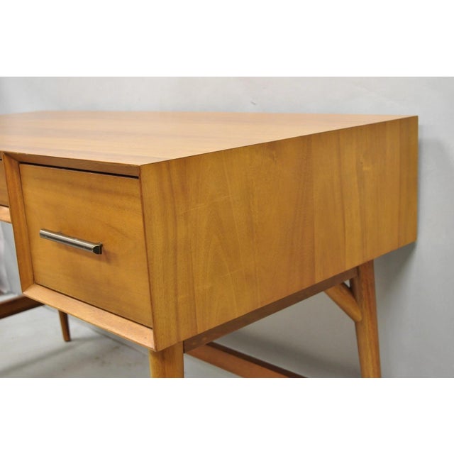 West Elm Williams Sonoma Mid Century Modern Acacia Teak Style Writing Desk (B) For Sale - Image 11 of 16