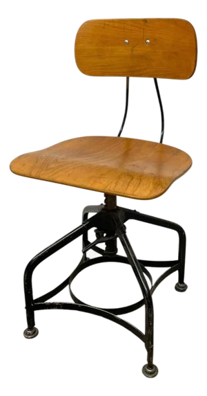 Vintage Industrial Adjustable Height Drafting Chair With Bentwood Seat