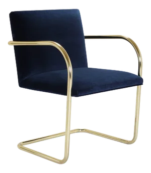 Brno Tubular Chairs in Navy Velvet, Polished Brass