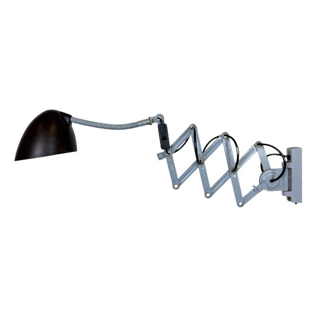 Industrial Grey Scissor Wall Lamp from Elektroinstala, 1960s For Sale