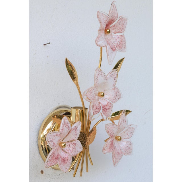 1970s Murano Wall Light Pink Flowers - Set of 2 For Sale - Image 10 of 15