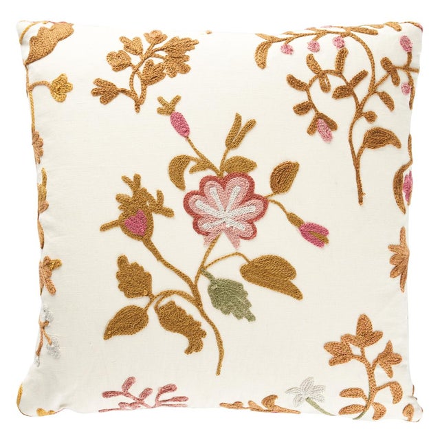 Contemporary Schumacher Raleigh Crewel Embroidery 14" Pillow C in Autumn For Sale - Image 3 of 3