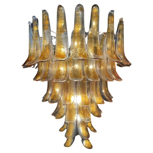 Italian Amber Murano Glass Petal Chandelier For Sale