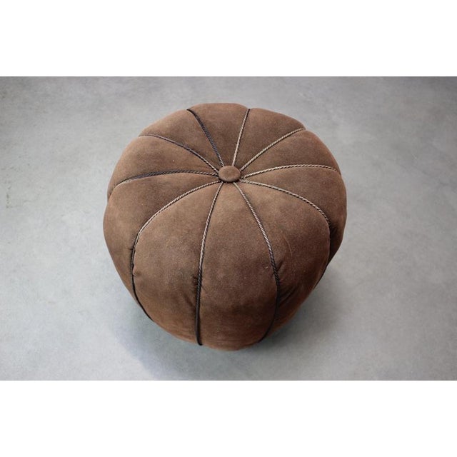 An original vintage upholstered stool / tabouret attributed to Jindřich Halabala, produced in Czechoslovakia around 1950....