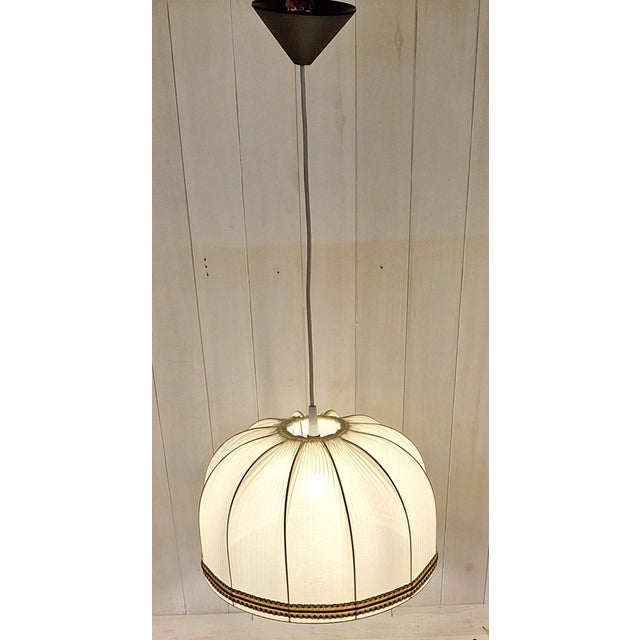 Vintage German Pendant Lamp with Fabric Shade, 1970s For Sale - Image 3 of 7
