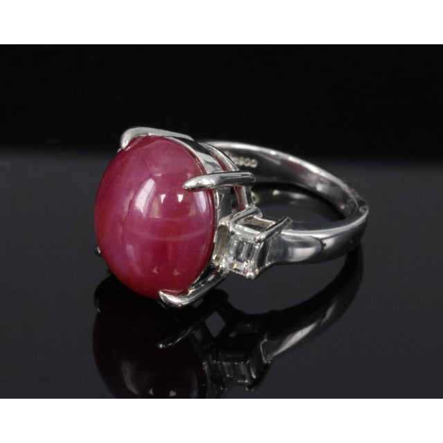 Late 20th Century 14.26 Natural Double Star Ruby & 0.38ct Diamond Platinum Ring Size 5.75 For Sale - Image 9 of 11