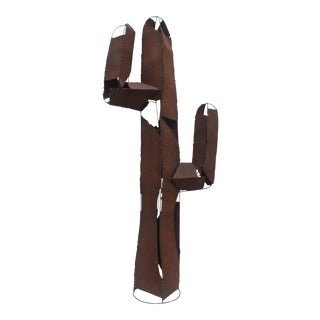 Brutalist Art Torch Cut Metal Cactus Floor Sculpture For Sale