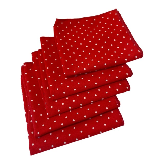 Vintage Red and White Polka Dot Cocktail Napkins- Set of 5 For Sale