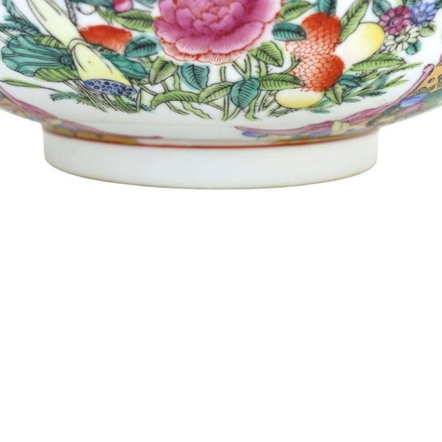 White Oversized Chinese Rose Medallion Punch Bowl Flower Garden & Butterflies C1930 For Sale - Image 8 of 15