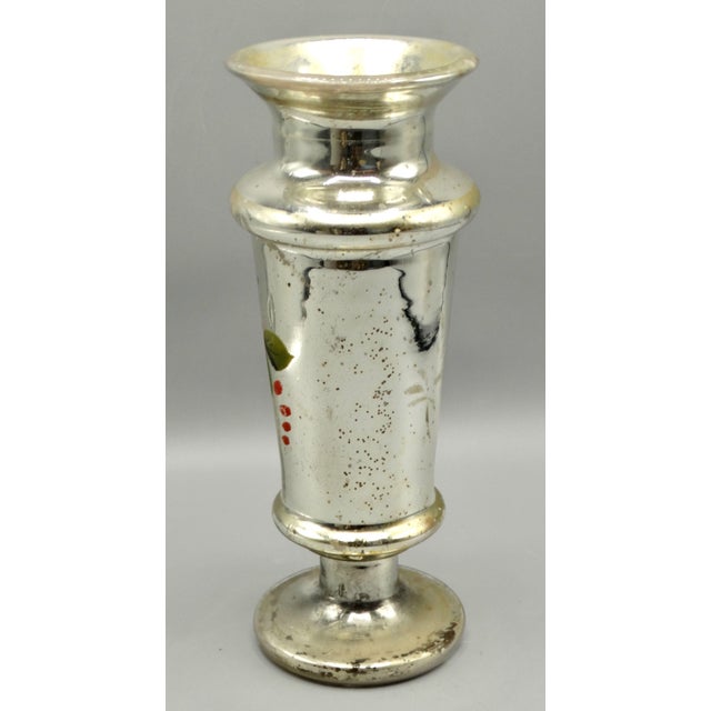Silver 19th-Century Mercury Glass Vase Hand Painted For Sale - Image 8 of 9