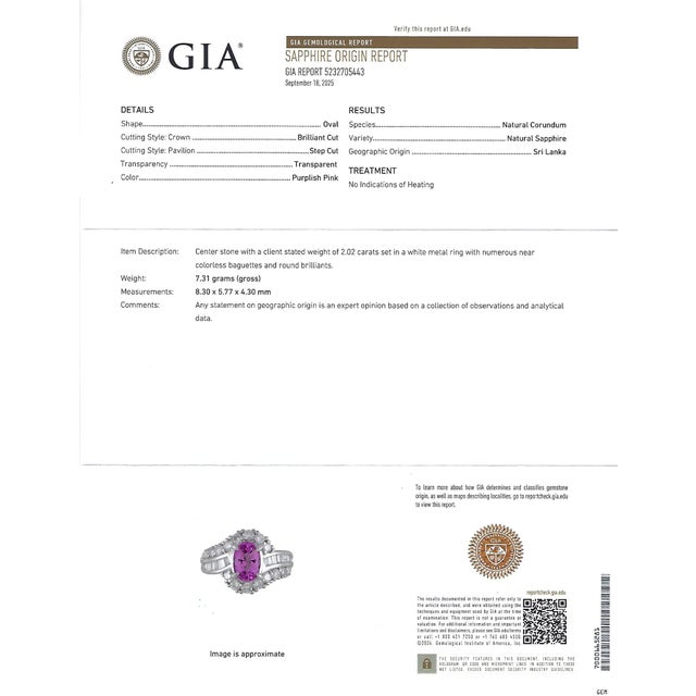 Modern Late 20th Century 2.02ct Gia Ceylon No Heat Pink Sapphire 1.00ct Diamond Platinum Ring Size 5.25 For Sale - Image 3 of 18