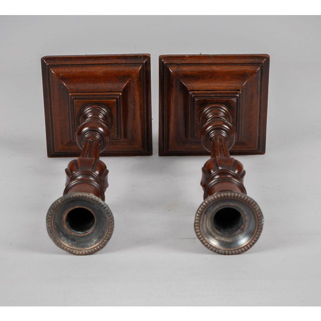 Late 19th Century Antique Pair English Mahogany Candlesticks For Sale - Image 5 of 6