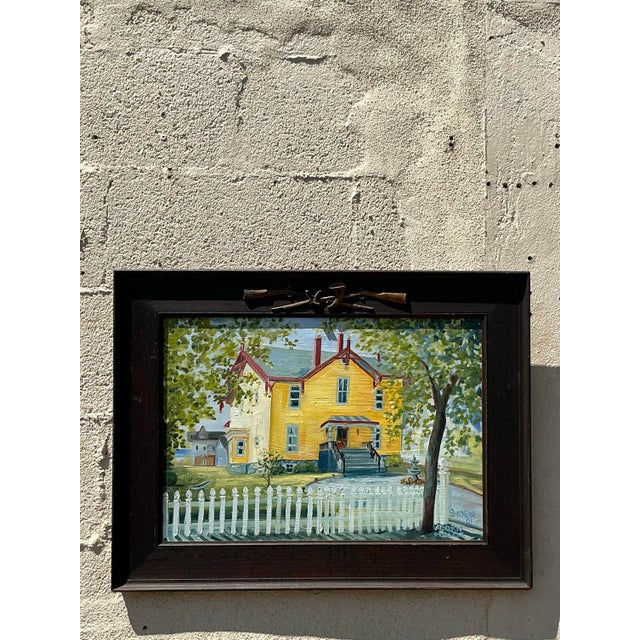 Vintage Boho Primitive Landscape Oil on Board For Sale In West Palm - Image 6 of 10