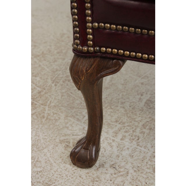 Pennsylvania House Burgundy Leather Wing Chair For Sale - Image 12 of 16