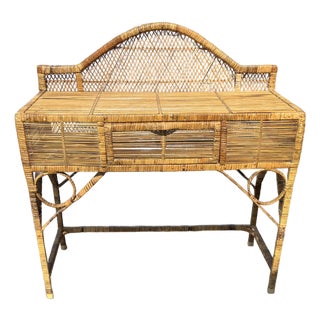 1970s Vintage Wicker Desk For Sale