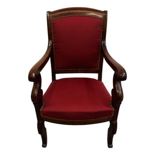 Louis-Philippe Style Office Chair in Walnut and Red Fabric, 1890s For Sale