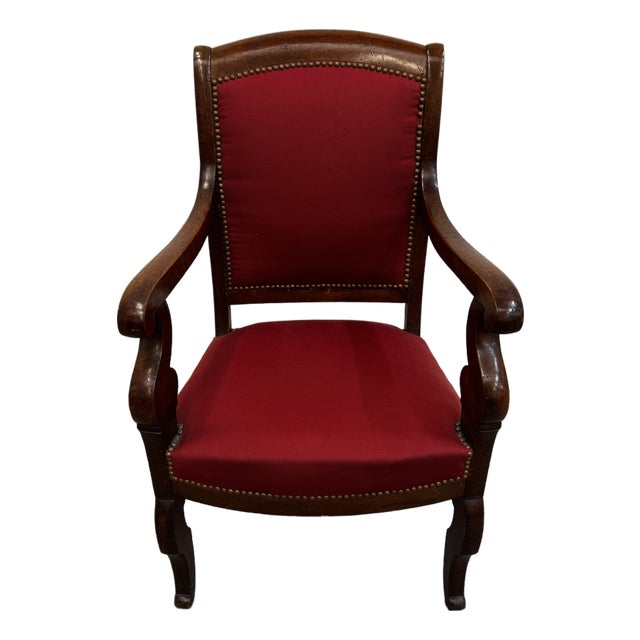 Louis-Philippe Style Office Chair in Walnut and Red Fabric, 1890s For Sale