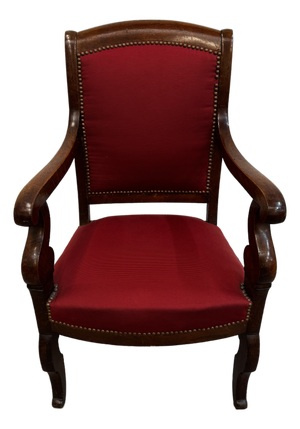 Louis-Philippe Style Office Chair in Walnut and Red Fabric, 1890s