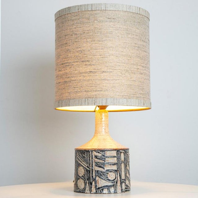 Large Grey Ceramic Table Lamps with Silk Shades from Soholm, Denmark, 1960s, Set of 2 For Sale - Image 11 of 14