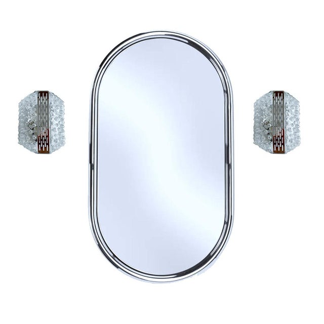 Pair of vintage bubble glass sconces featuring an hexagonal bubble glass shade with a center louvered chrome band, silver...