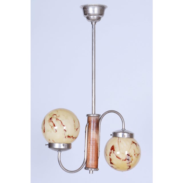 Metal Czech Art Deco Pendant in Chrome, Walnut and Marble Glass, 1920s For Sale - Image 7 of 7