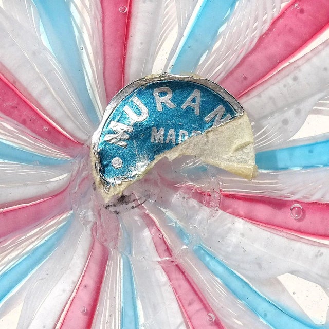 Vintage Murano Fratelli Toso Pink White Blue Italian Art Glass Decorative Fazzoletto Flower Vase For Sale - Image 11 of 11
