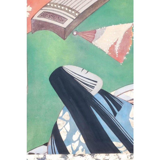 French Artist, Japanese Dancers, Painted Canvas For Sale - Image 4 of 6