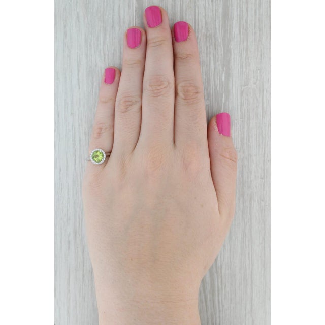 Silver New 1.60ctw Round Peridot Diamond Halo Ring 14k White Gold Size 6.5 Engagement For Sale - Image 8 of 8