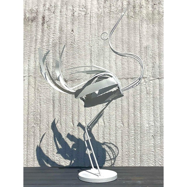 Late 20th Century Vintage Boho Monumental Wrought Iron Crane Sculpture For Sale - Image 5 of 6