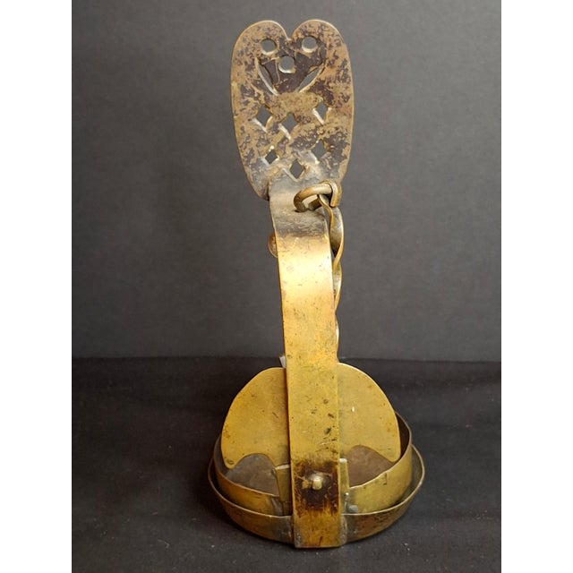 18th C Rare Museum Grade Antique Brass Double Crusie Phoebe Lamp Huge 8.5" Pierced Backplate Marked For Sale - Image 13 of 16
