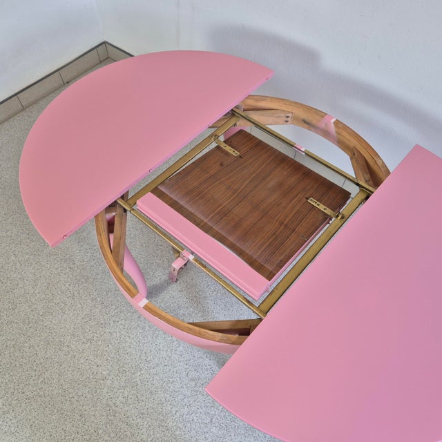 Mid-Century Round & Extendable Pink Dining Table, 1950s For Sale - Image 10 of 13