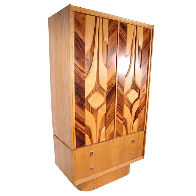 Mid-Century Modern Brutalist Organic Mid Century Modern Tobago Armoire Chifferobe Made in Canada C 1970's For Sale - Image 3 of 16