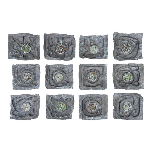 Mid-Century Glass and Metal Panels, 12 For Sale