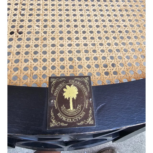 Set Four Baker Historic Charleston Decorated Ebonized Wood and Cane Side Chairs For Sale - Image 11 of 12