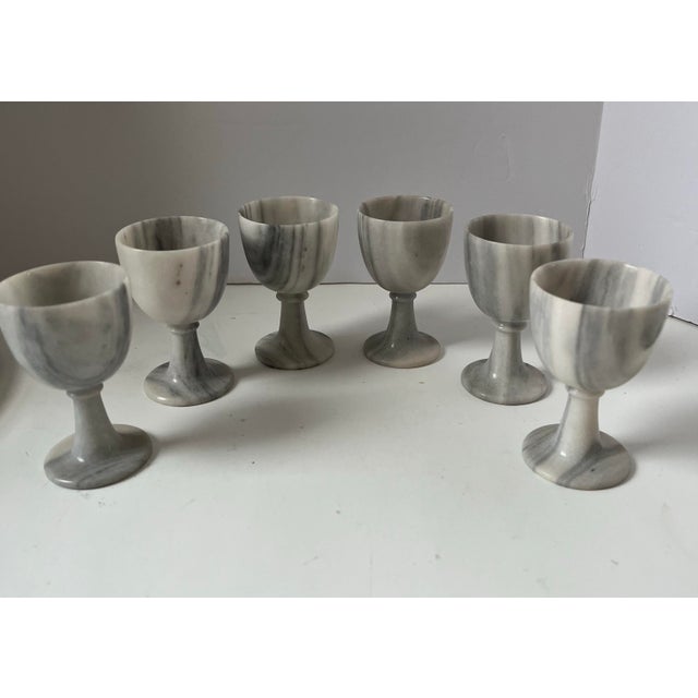 Light Gray Vintage Gray Marble Sake Liquor Cordial Set Tray and Glasses Set- 8 Pieces For Sale - Image 8 of 10
