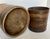 Imported from Europe. Antique set of dry measures. Steam bent wood containers with metal reinforcing bands on the five...