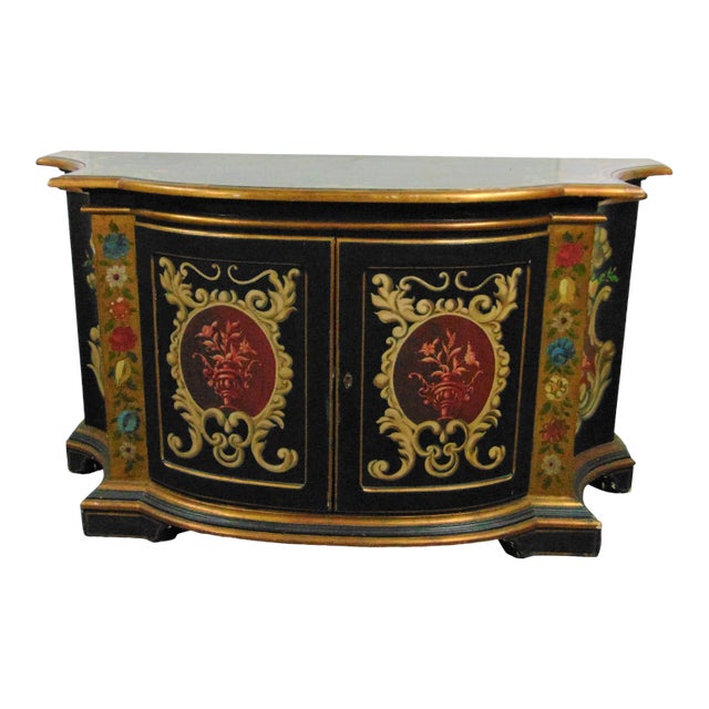 Italian Florentine Black Gilt Decorated Credenza For Sale