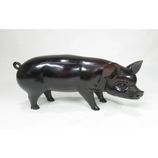 Figurative Vintage Japanese Carved Lacquered Wooden Pigs- A Pair For Sale - Image 3 of 8