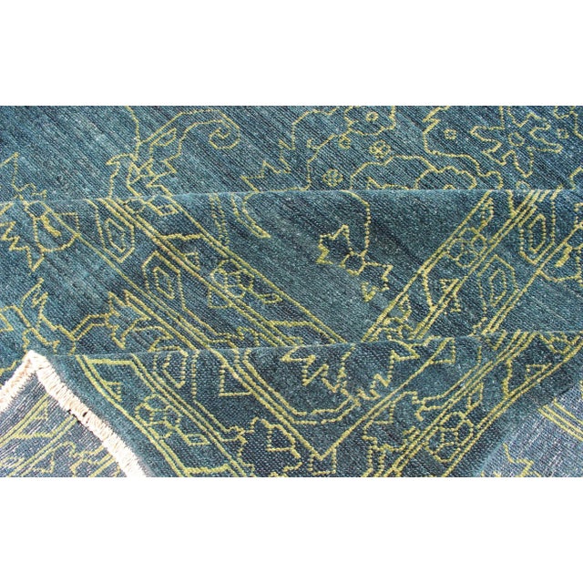 Fine Modern Rug With Transitional Design in Teal Blue and Lime Green For Sale - Image 10 of 12